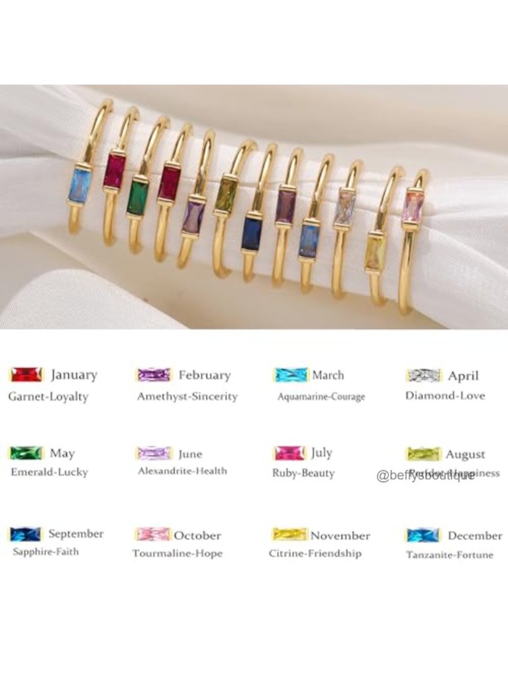 14k Gold Plated Birthstone Ring for Women Non Tarnish Dainty Stackable Band